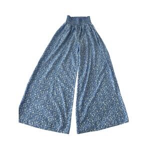 SIENNA SKY Women's Size Small Carnations print  Blue Pull On Wide Leg Pants